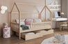 Kinderbett GAJA 1-Personen Hausbett aus Massivholz – inkl. Schubladen – Weiß oder Kiefer Natur