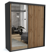 Schiebetürenschrank 205 cm mit Spiegel & Lamellen Modell 6| Schlafzimmer Kleiderschrank mit LED und 2 Schubladen