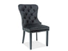 Stuhl für Esszimmer und Esstisch August Velvet in dem Stoff Bluvel, Farben: grau, schwarz, beige, grün, und marieneblau.