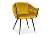 Stuhl mit Kissen für Esszimmer und Esstisch Nuvo Velvet in dem Stoff Bluvel in modernen Farben,  grau und curry.